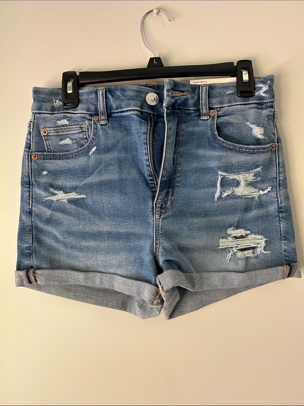 American Eagle Outfitters Light Blue Distressed Denim Shorts